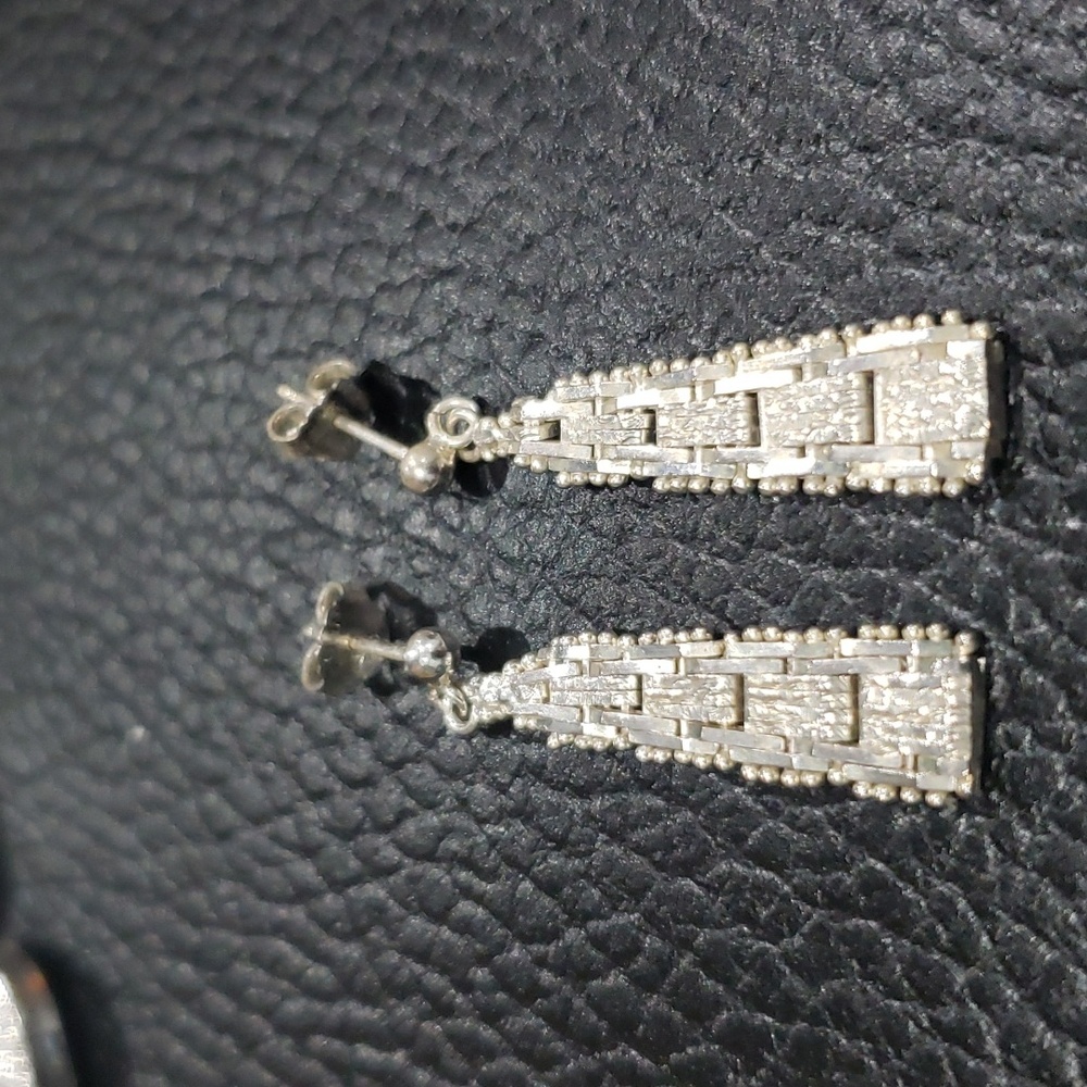 Diamond Cut Herringbone Sterling Silver Italy Dangle Earrings